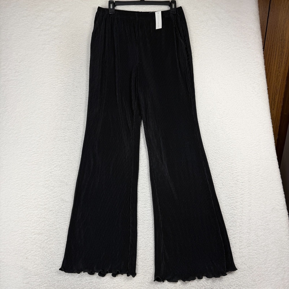 New York & Company Women M 30x31 Flare Trouser Wide Leg Black Corduroy Pants NWT